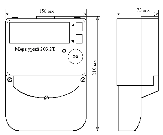 Габаритный чертеж счетчика Меркурий 203.2t