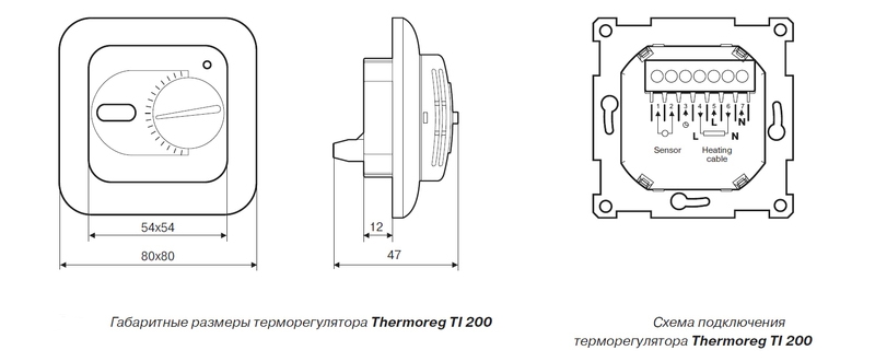 Габаритные размеры терморегулятора TI 200